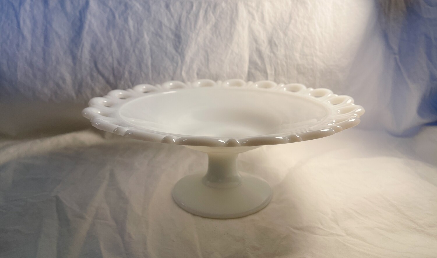 Old Colony Lace Milk Glass Pedestal Bowl Vintage Anchor Hocking