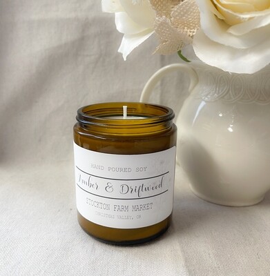 Amber & Driftwood Glass Jar Soy Candle