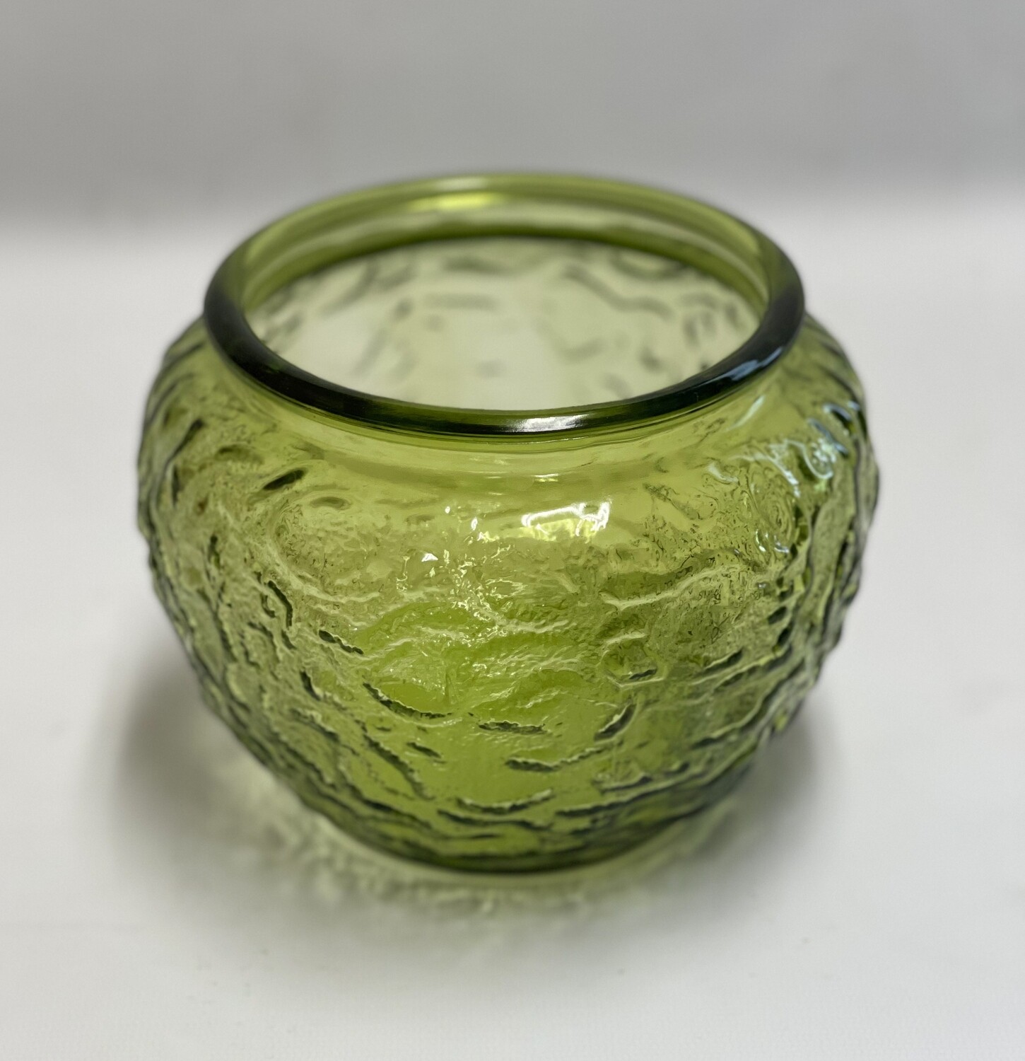 EO Brody Co Green Crinkle Glass Bowl/Vase Vintage