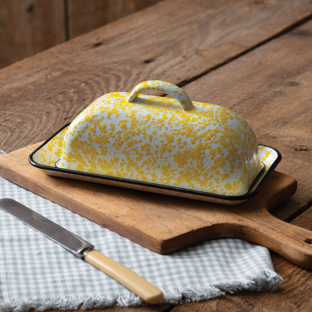 Yellow Speckled Enamelware Butter Dish