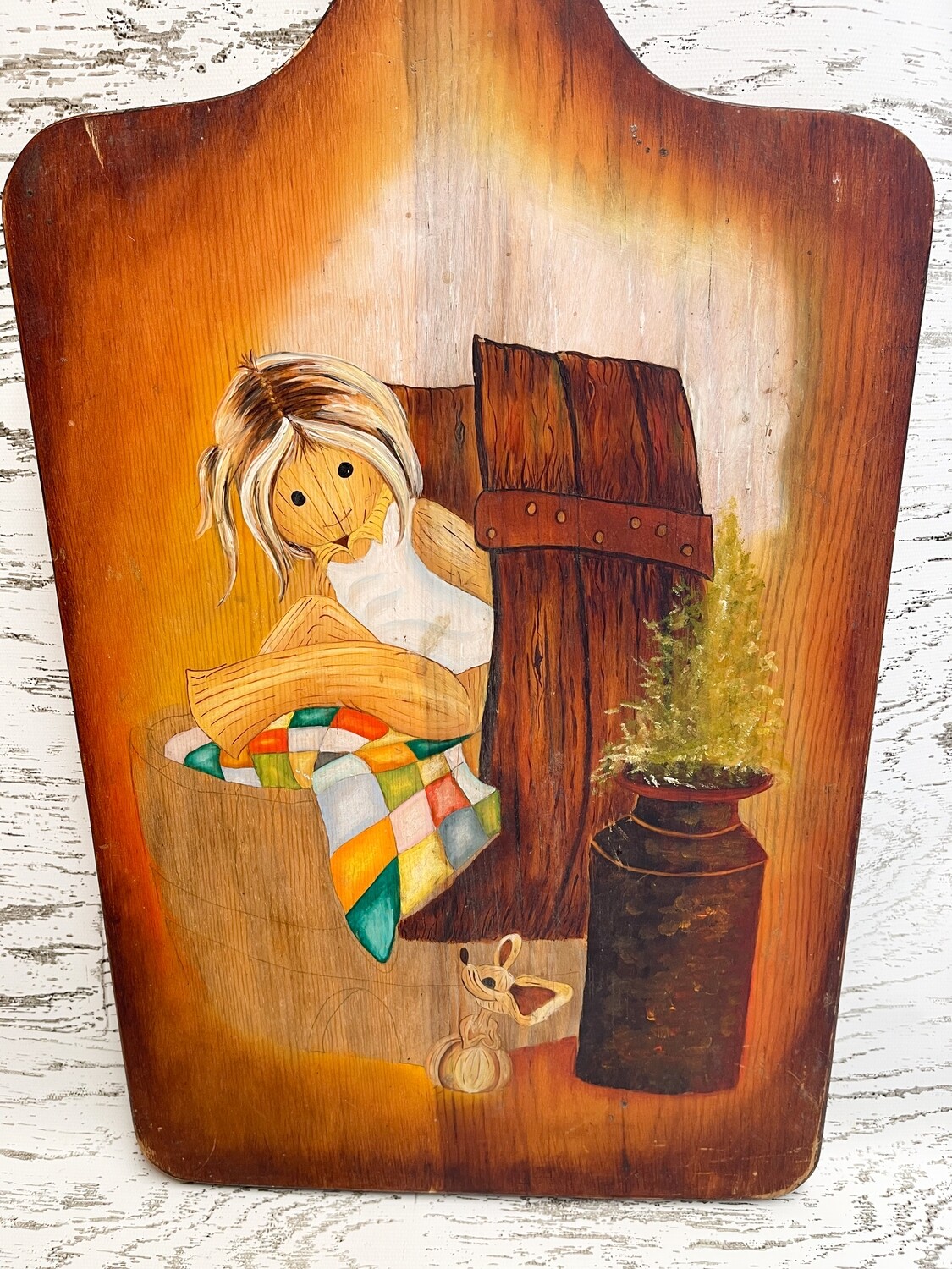 Vintage Folk Art Wood Cutting Board
