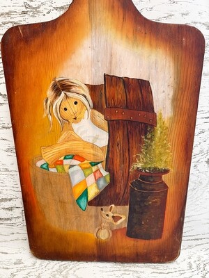 Folk Art Wood Cutting Board - Vintage