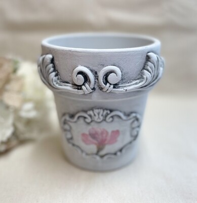 Antiqued White Clay Flower Pot
