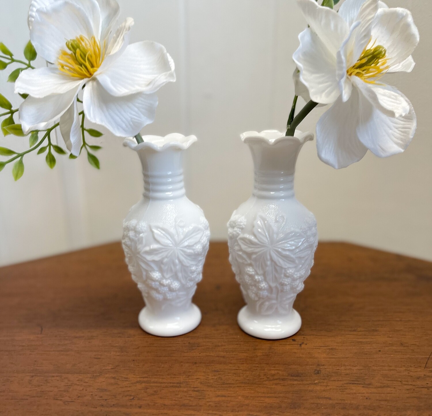 1950s Imperial Glass Co Milk Glass Bud Vases - Set of 2