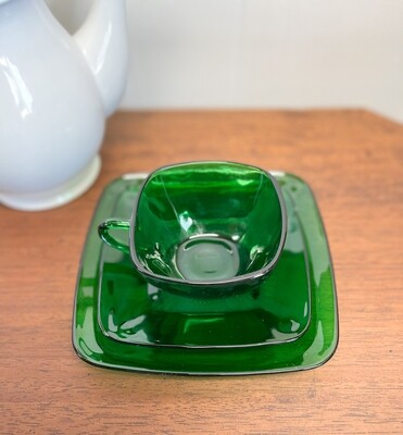 1950s Anchor Hocking Charm Forest Green Square Place Setting