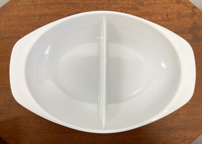1960s Milk Glass Oval Divided Vegetable Tray by Pyrex