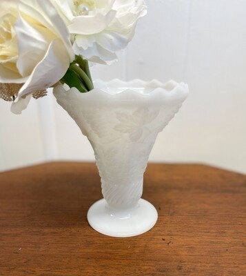 1960s Milk Glass Flared Grapes and Leaves Vase by Anchor Hocking