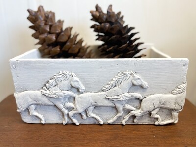 Rustic White Wood Box with Wild Horse Details