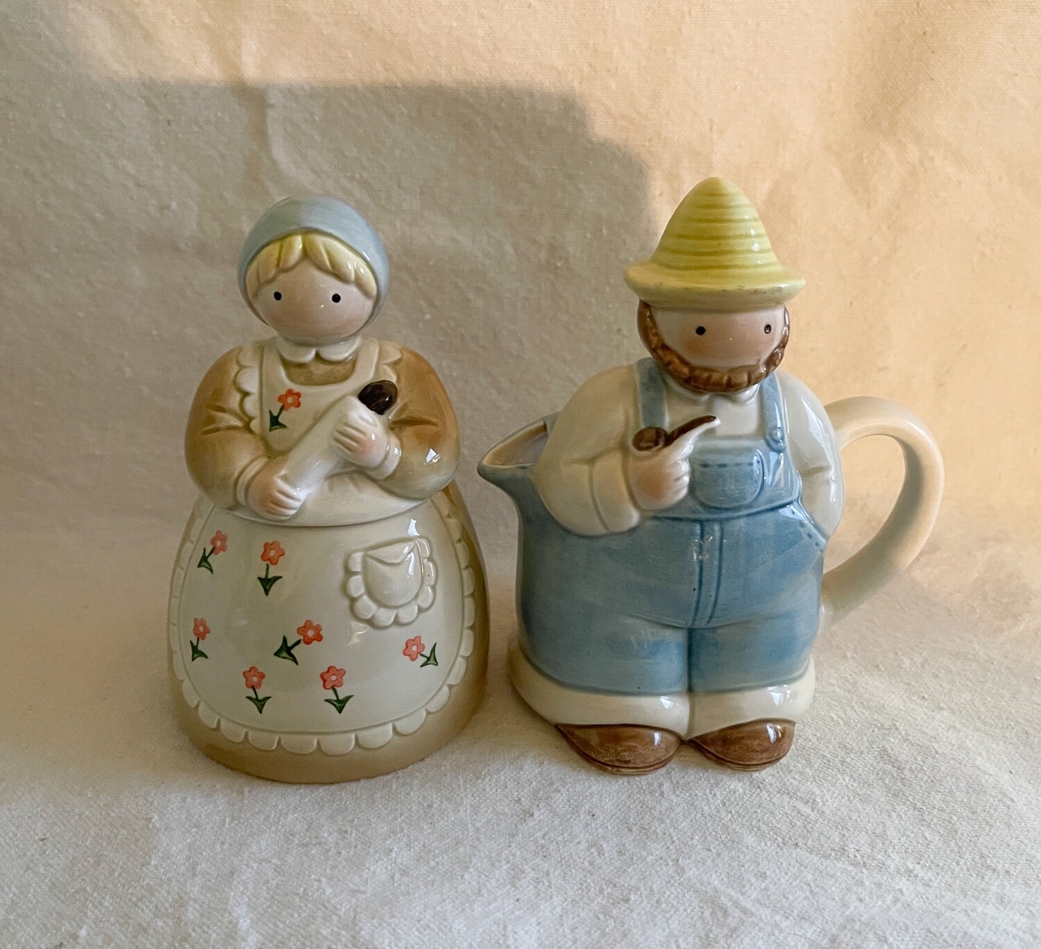 1980s Otagiri Japan Ceramic Farmer and Wife Creamer and Sugar Set