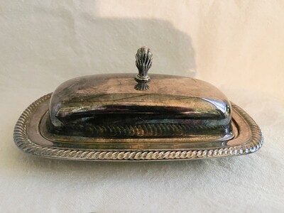 1950s WM Rogers 887 Eagle Silver Plate Butter Dish with Glass Insert