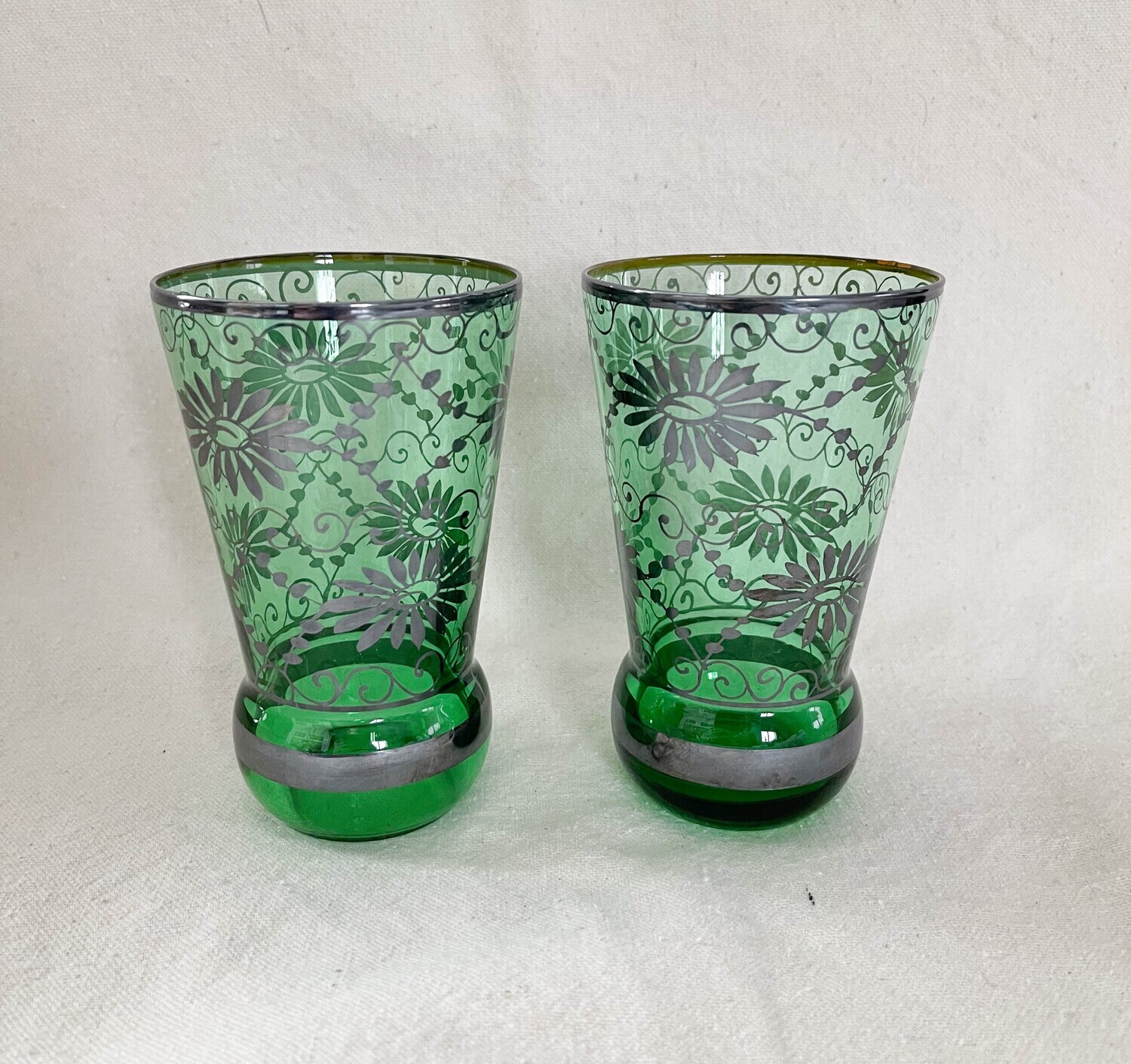 Vintage Sliver and Green Glasses Set of 2
