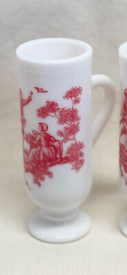 1960s Demitasse Milk Glass Mug Red Toile Pattern by Avon