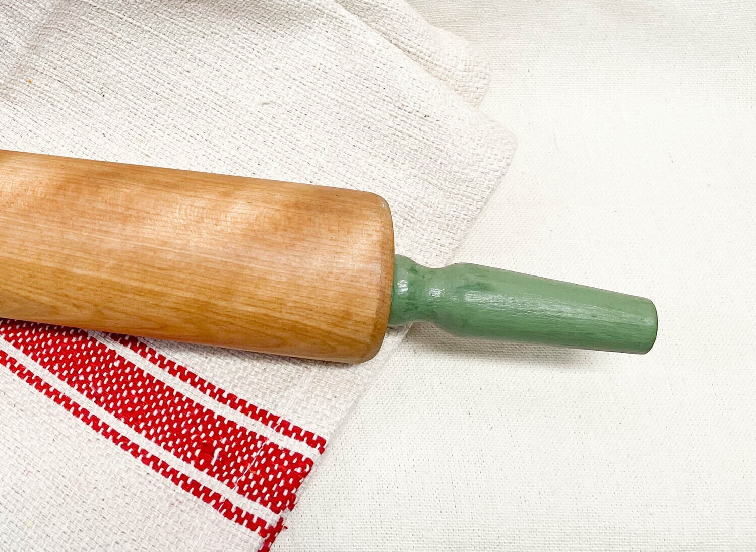 Upcycled Green Handled Wood Rolling Pin 16.25"