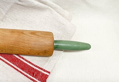 Upcycled Green Handled Wood Rolling Pin 17"