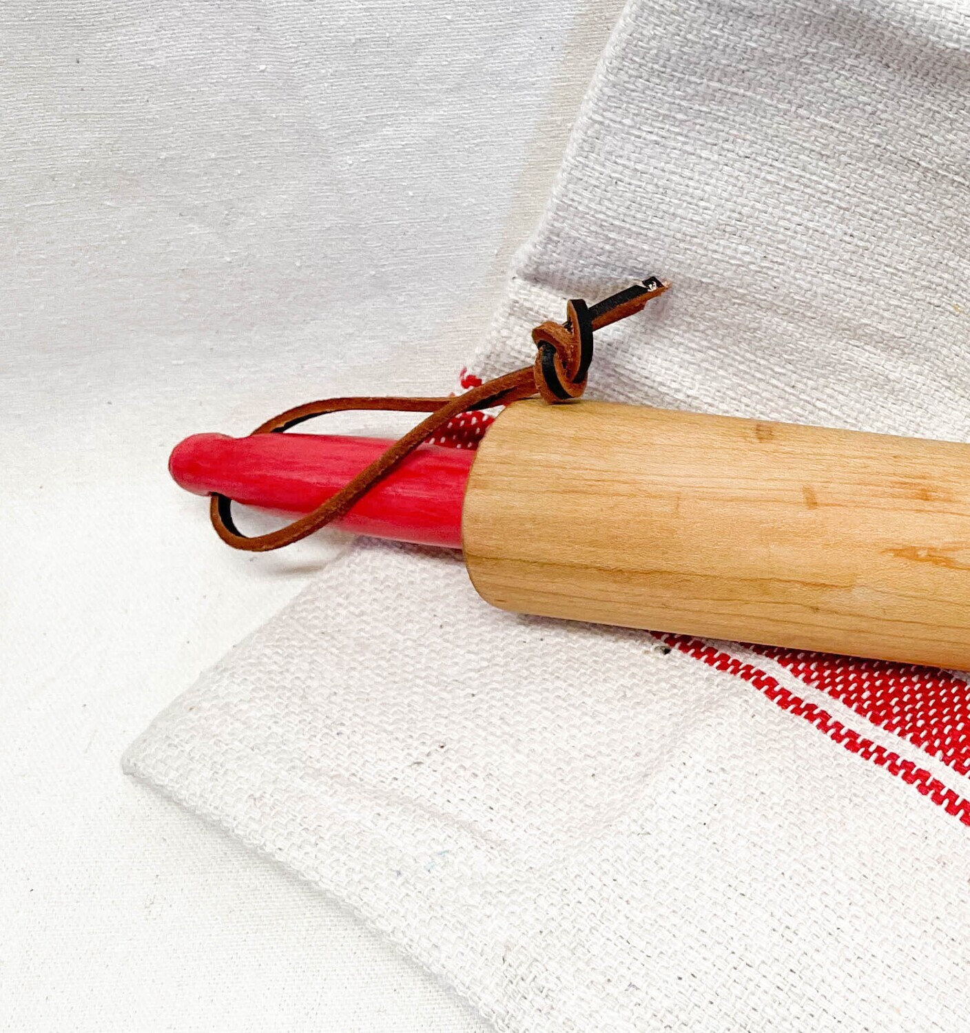 Upcycled Red Handled Wood Rolling Pin 17"