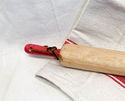 Upcycled Red Handled Wood Rolling Pin 17.25"