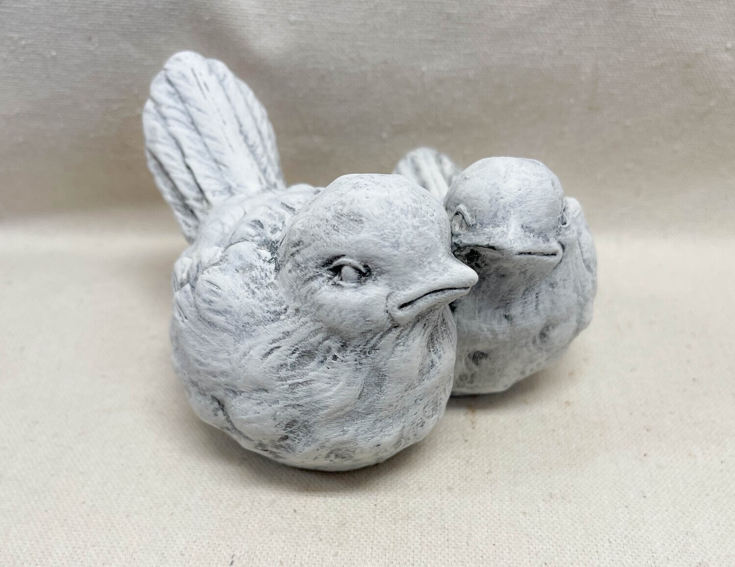 Upcycled White Antiqued Finish Ceramic Birds Figurine