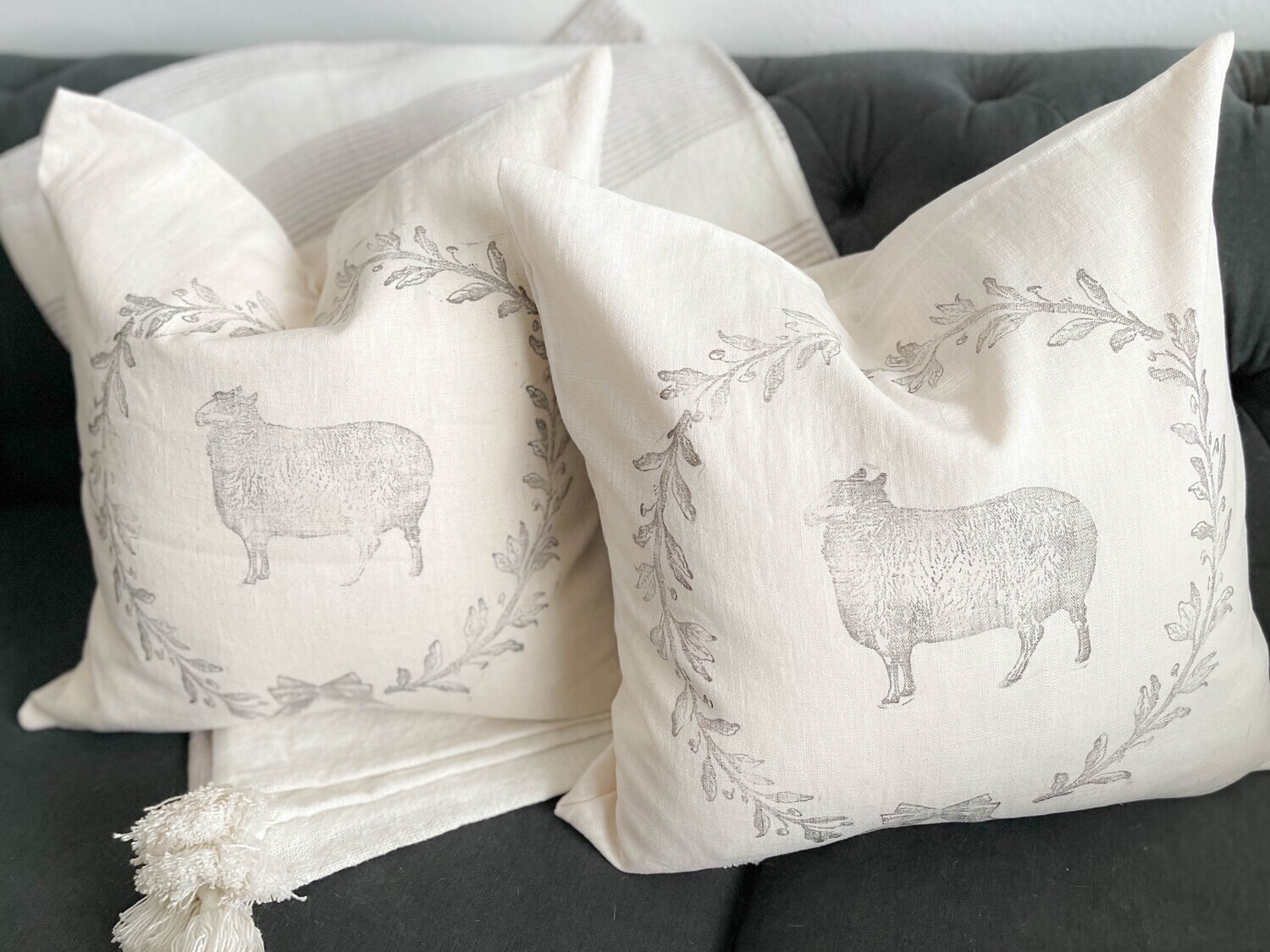Wreath & Sheep Decorative Throw Pillow Cover