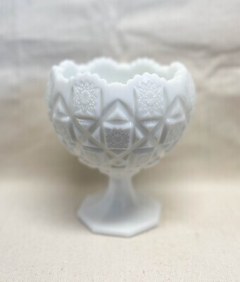 1940s Old Quilt Milk Glass Pedestal Compote by Westmoreland