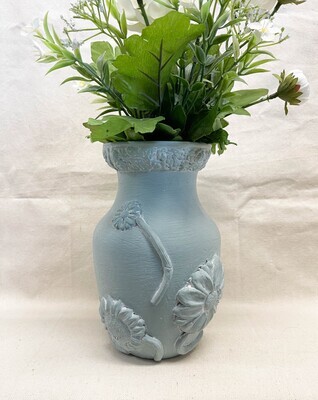 Blue Floral Embossed Vase