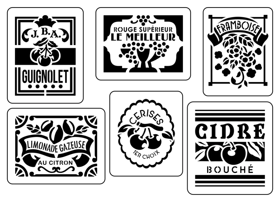 French Fruit Labels 1 Stencil by JRV