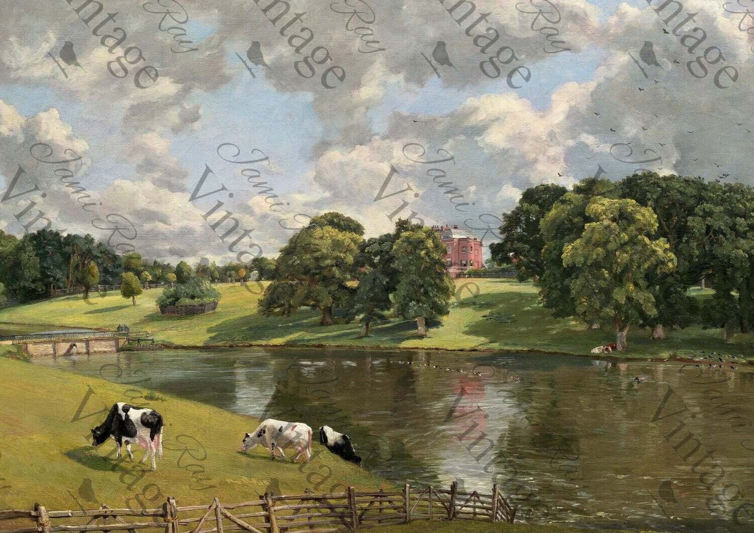 Cows By A River A4 Rice Paper by JRV