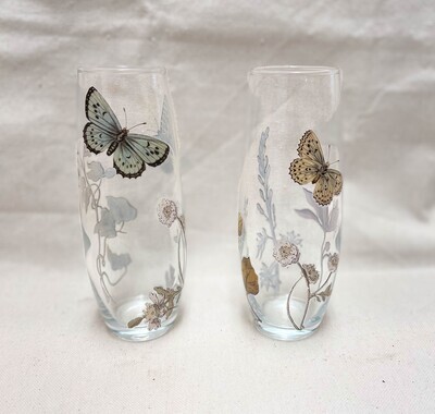 Floral Glass Bud Vase Pair