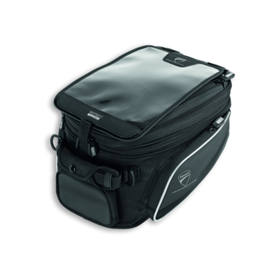 Tank bag with tank-lock fastener. Tank bag with tank-lock fastener.