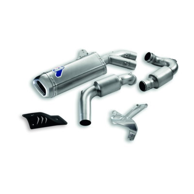 Complete racing exhaust kit with titanium silencer. Complete racing exhaust kit with titanium silencer.