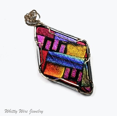 Handcrafted Wire Wrapped Dichroic Glass Pendant