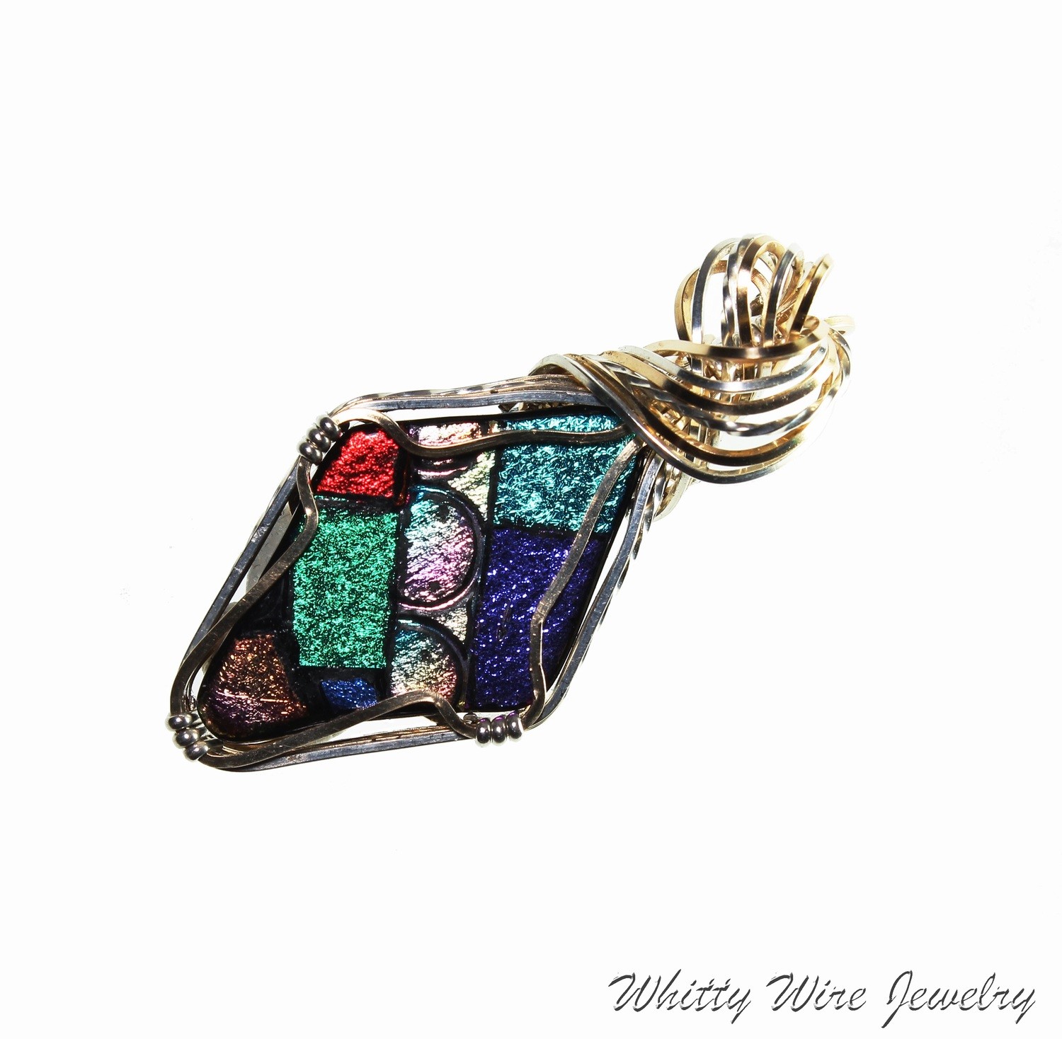 Wire Wrapped Dichro Glass Pendant: One of a Kind