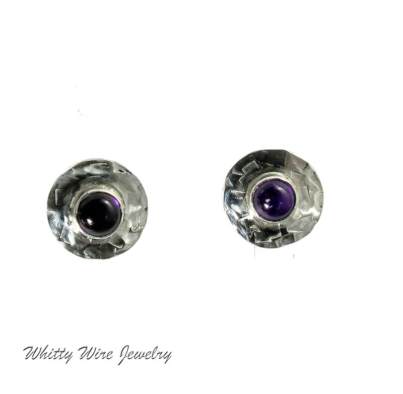 Textured Silver and Amethyst Earrings