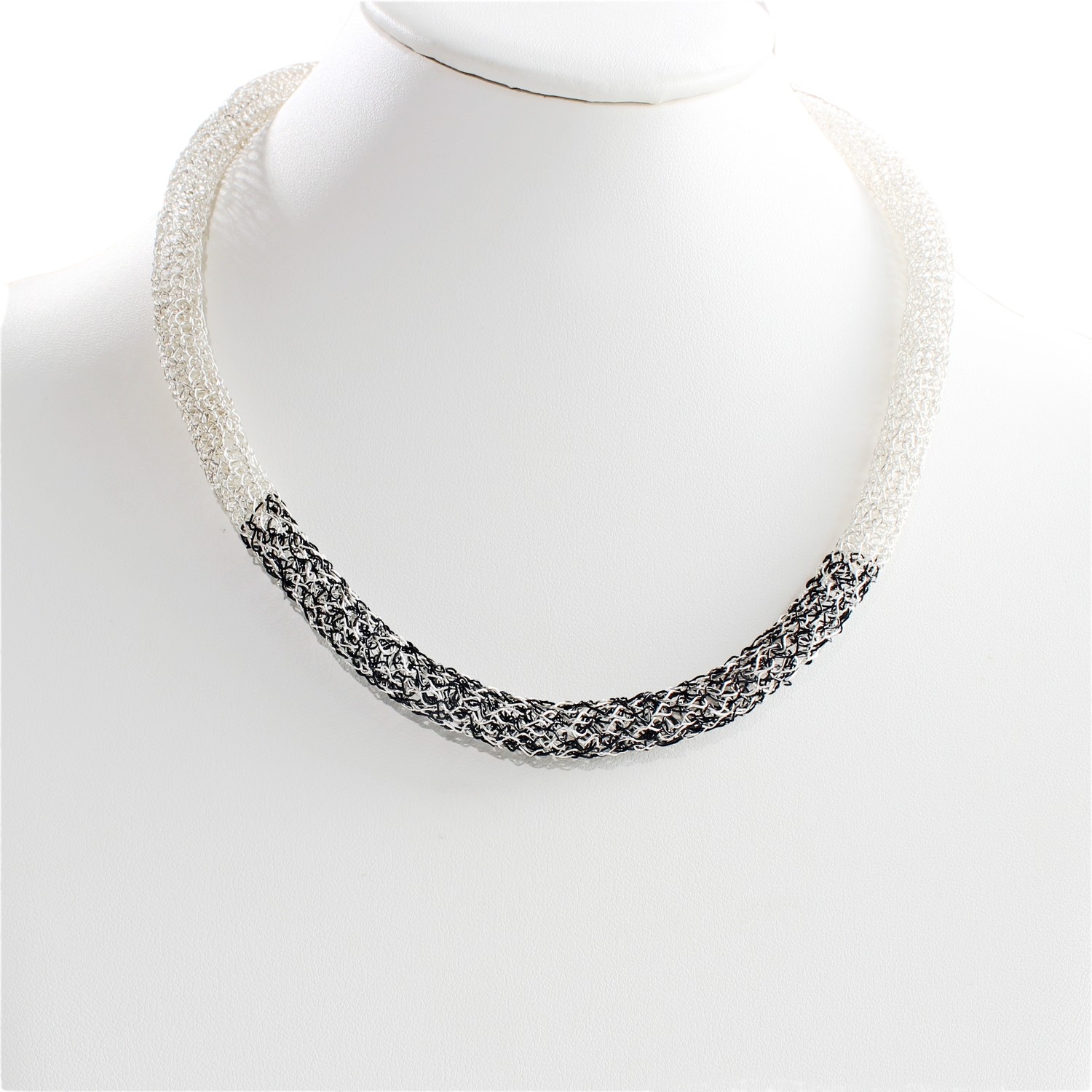 Silver and Black Crochet Wire Necklace
