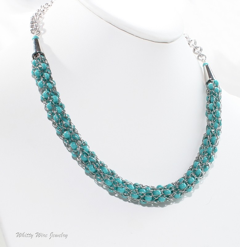Viking Knit Necklace with Turquoise Colored Beads