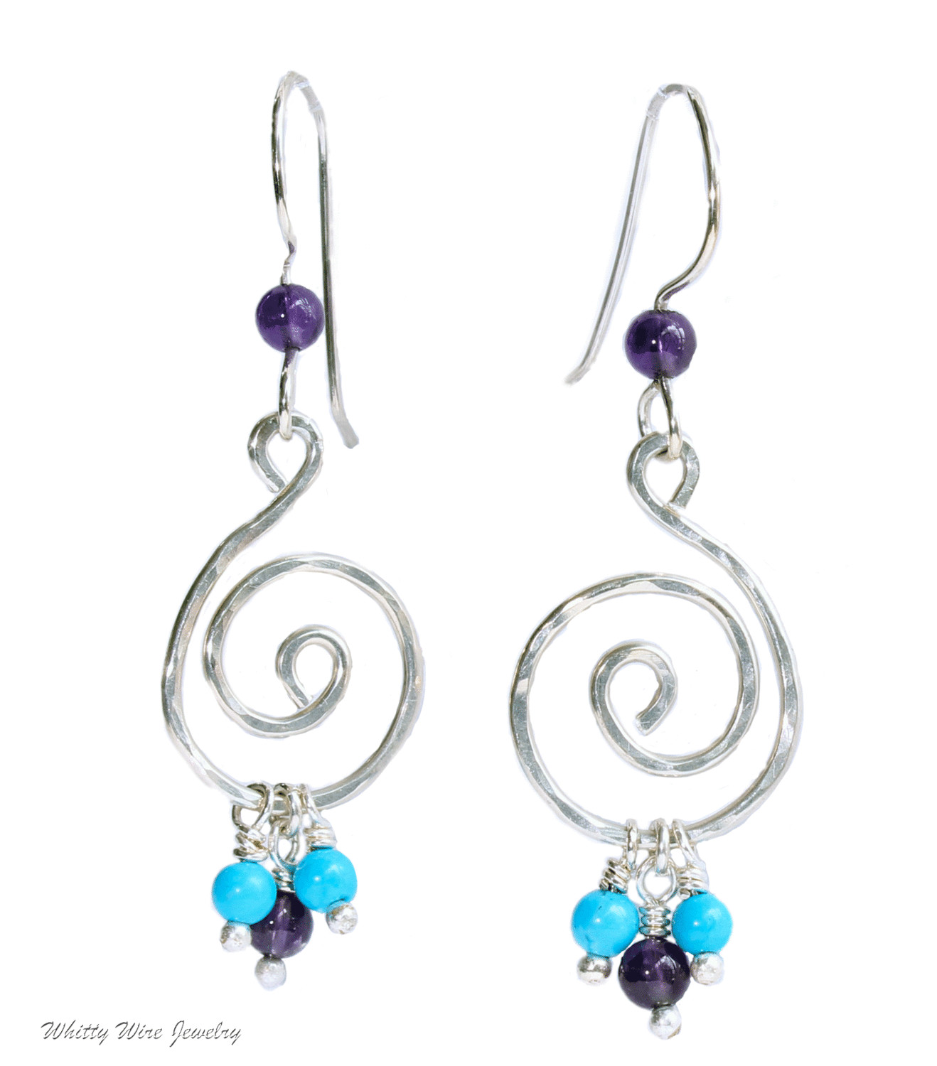 Sterling Silver Celtic Swirl earrings with Turquoise and Amethyst