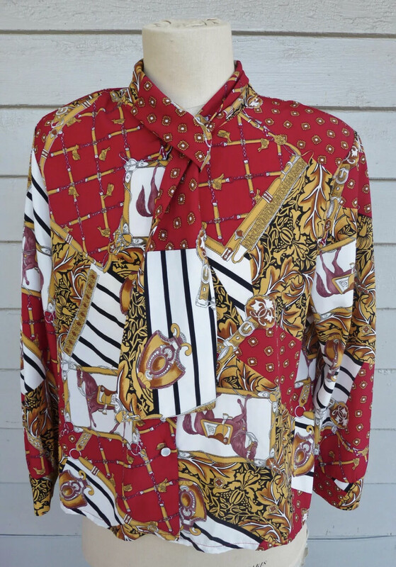 Red Equestrian Vibrant Blouse - L