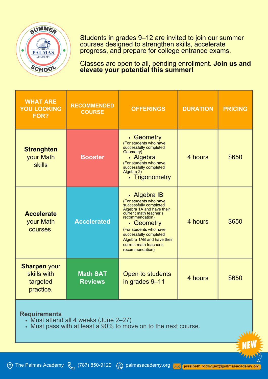 Educational Summer Program – Math Courses