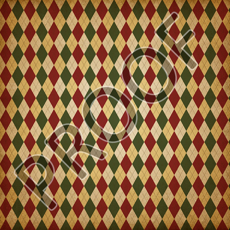 Vintage Red Green Gold Argyle Patterned Vinyl