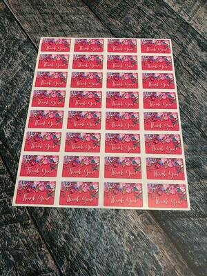 Pink Floral Thank You Stickers