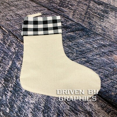Black &amp; White Buffalo Plaid Stocking w/ Linen Foot