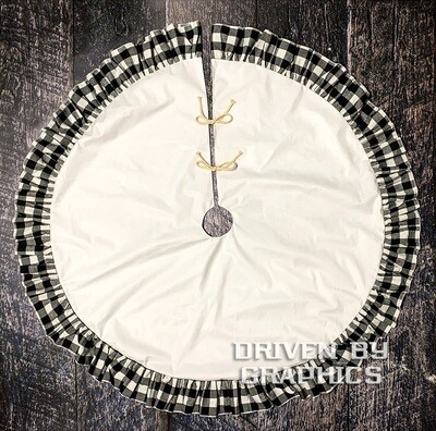 Black &amp; White Buffalo Plaid Tree Skirt w/ White Center