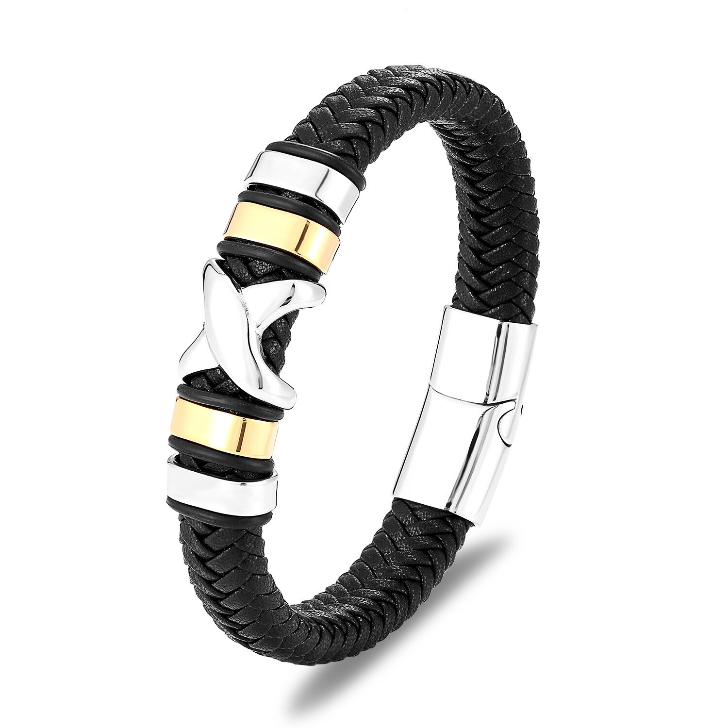FASHION BLACK BRAIDED LEATHER BRACELET