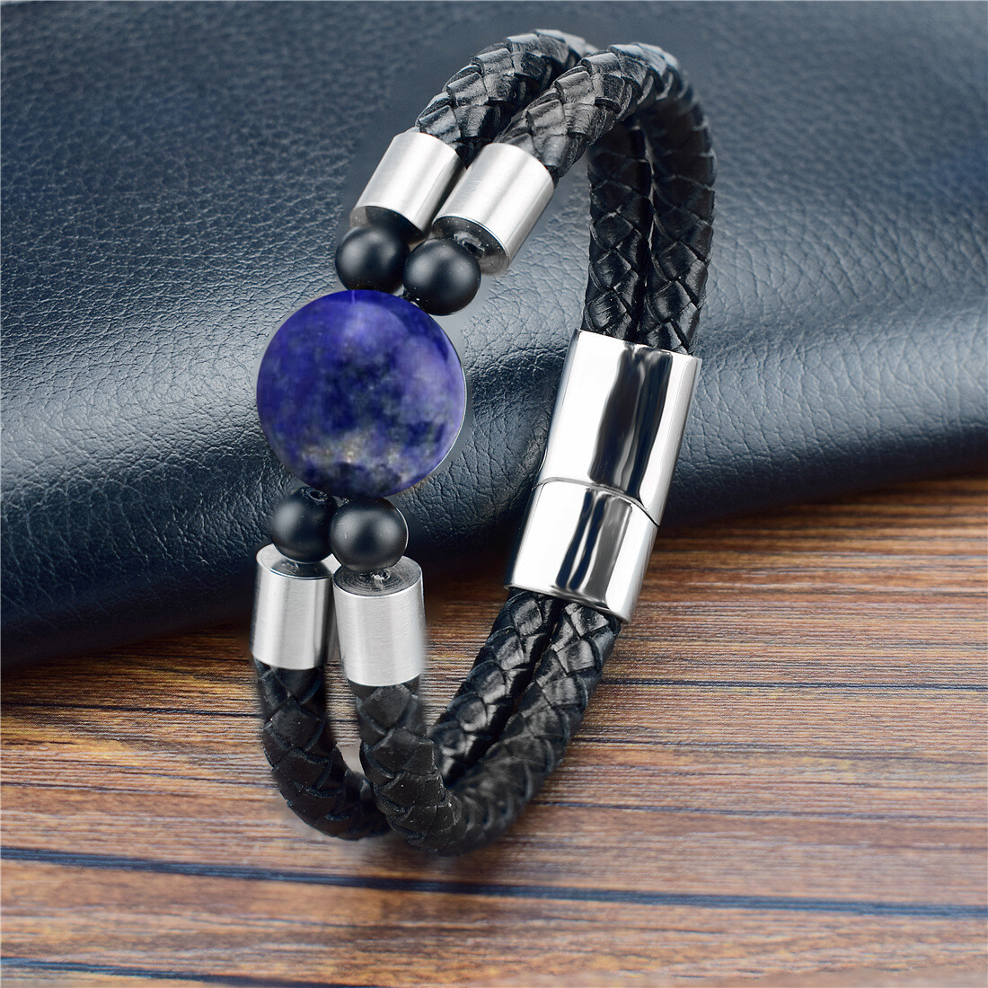 Leather Wrap Lapis lazuli bracelet.