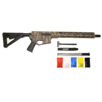 AR-15 FDE and Brown Tiger Stripes Rifle Kit 16″ Barrel 15″ M-LOK Rail Handguard with 80% Lower/ Black Magpul Moe Stock / Black Magpul Moe Grip / Enhanced Trigger Guard