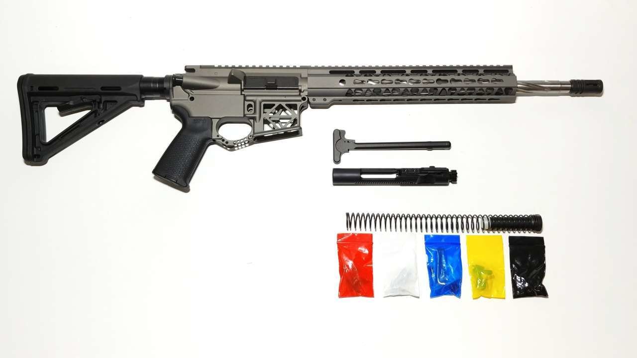 AR15 Cerakote Tungsten Skeleton Rifle Kit 16″ /Phosphate Barrel