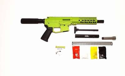 9 MM Cerakote Zombie Green Pistol Kit, 7.5″ Phosphate Barrel, Cerakote Zombie Green 7″ Keymod Rail with Cerakote Zombie Green 80% Lower/ Black Magpul Moe Grip