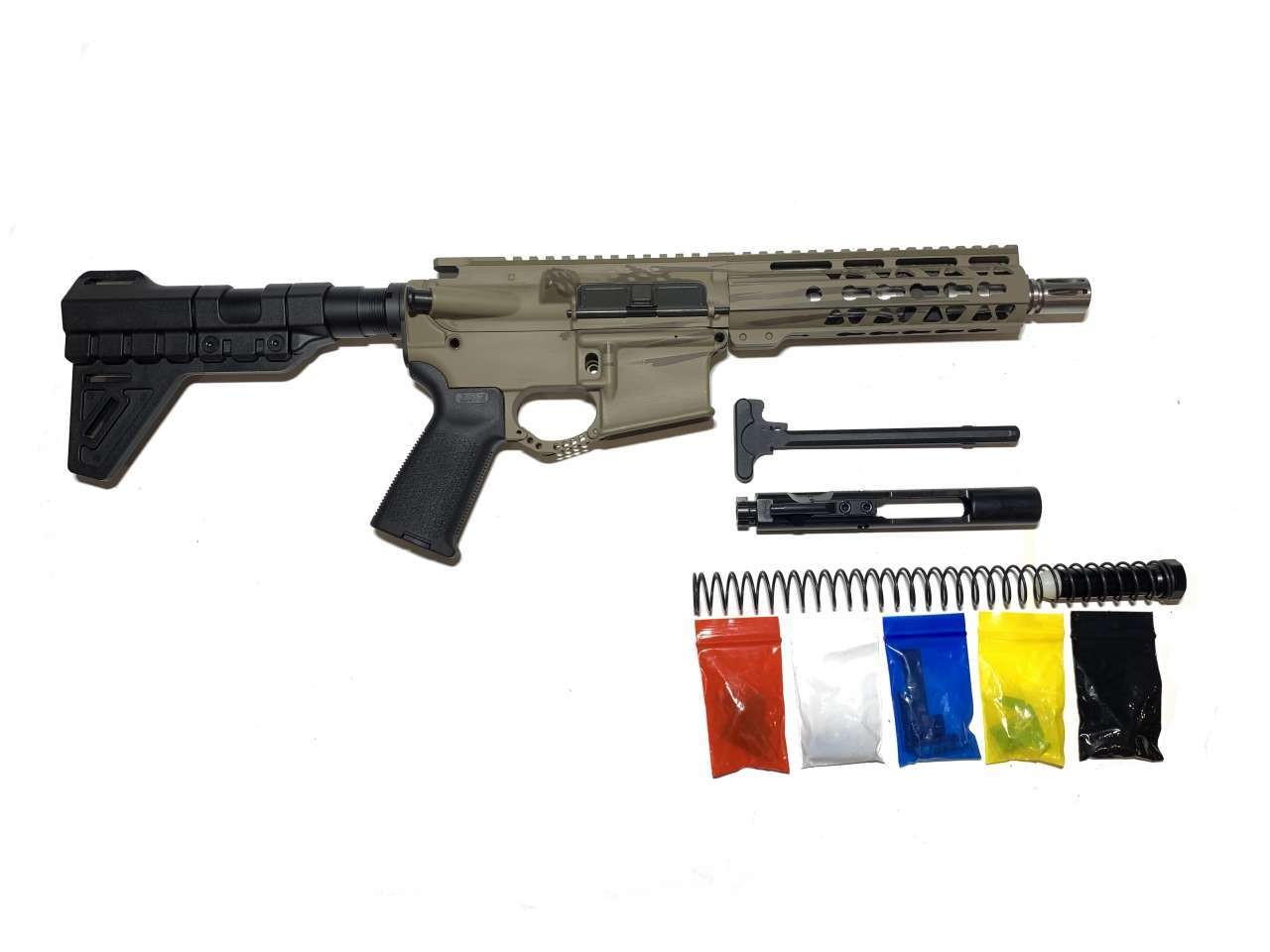 AR 15 American Flag FDE Complete Pistol Kit with Polymer Brace & Magpul