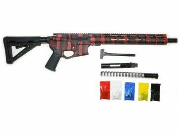 AR-15 Red And Black Tiger Stripes Rifle Kit 16″ Barrel 15″Slim Rail Handguard With 80% Lower/ Black Magpul Moe Stock / Black Magpul Moe Grip / Enhanced Trigger Guard