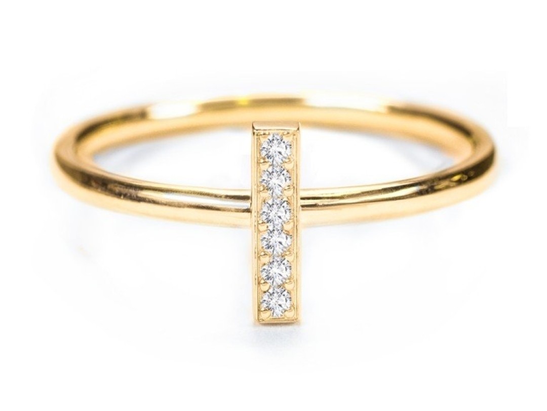 14kt white, rose or yellow gold diamond bar ring .12ctw