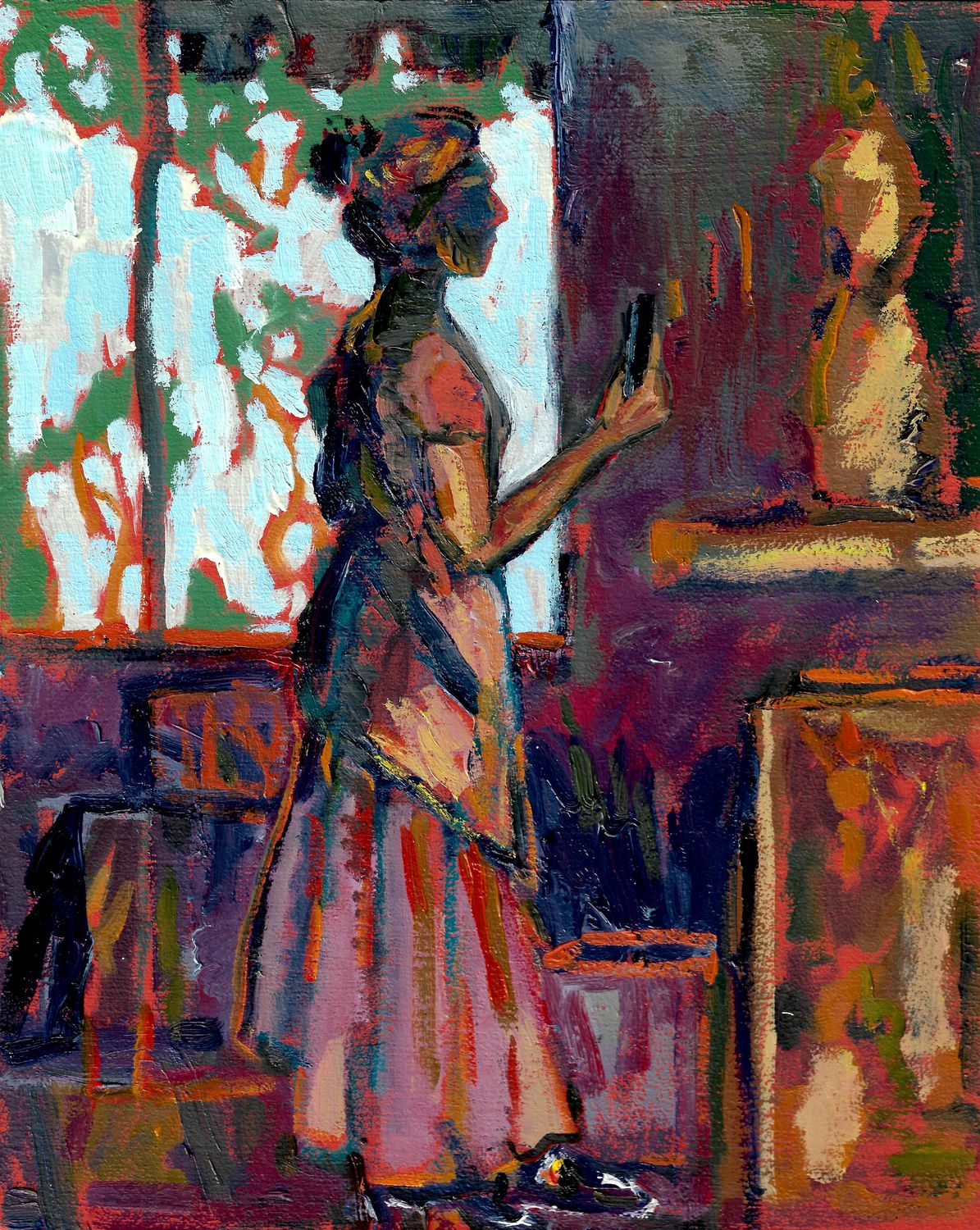 ON HER TELEPHONE
